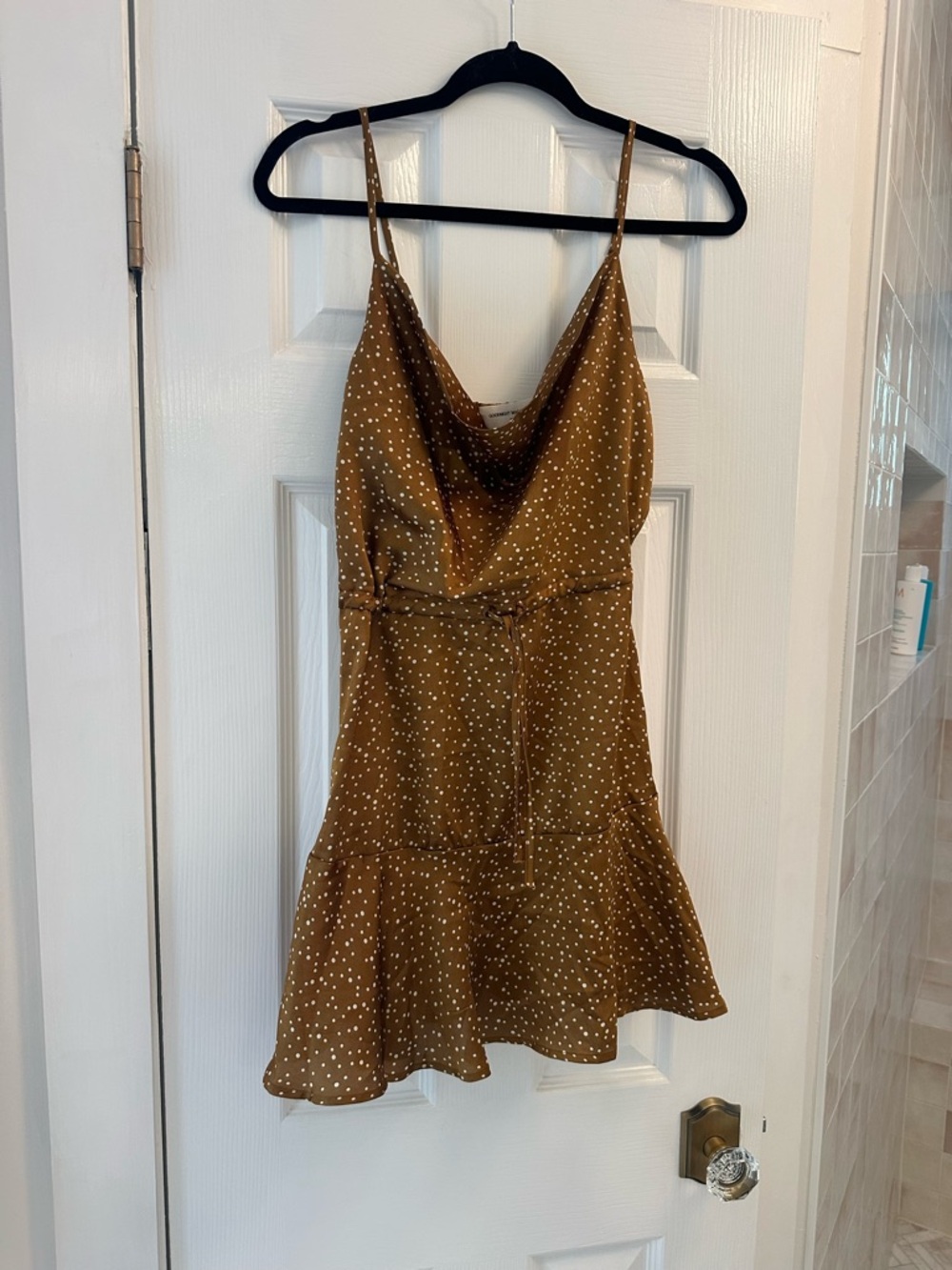 Goodnight Macaroon Brown Polka Dot Mini Dress